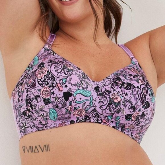 Torrid Curve Dream Wire-Free Bra Purple Tattoo Print Size 44DDD 44F Racerback - Picture 1 of 7